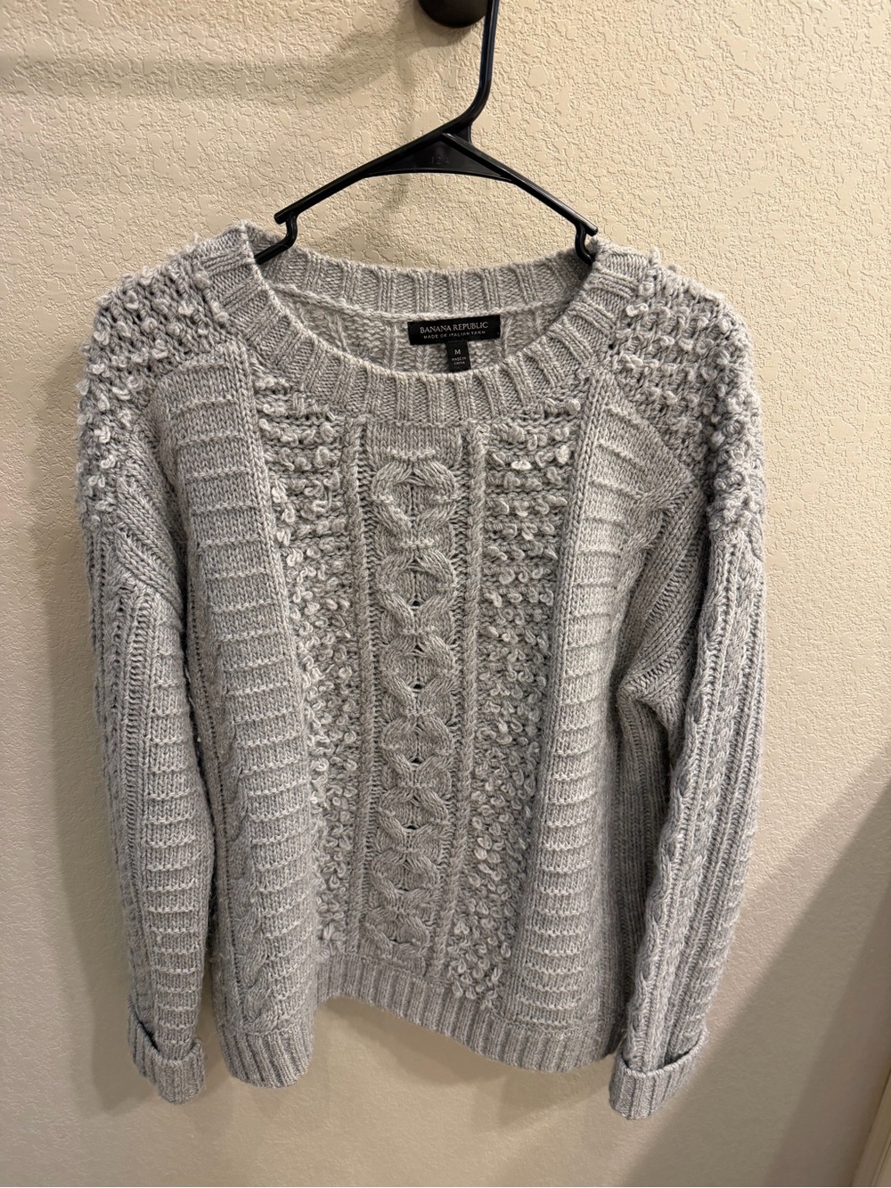 Banana Republic Gray Cable & Popcorn Knit Crewneck Sweater